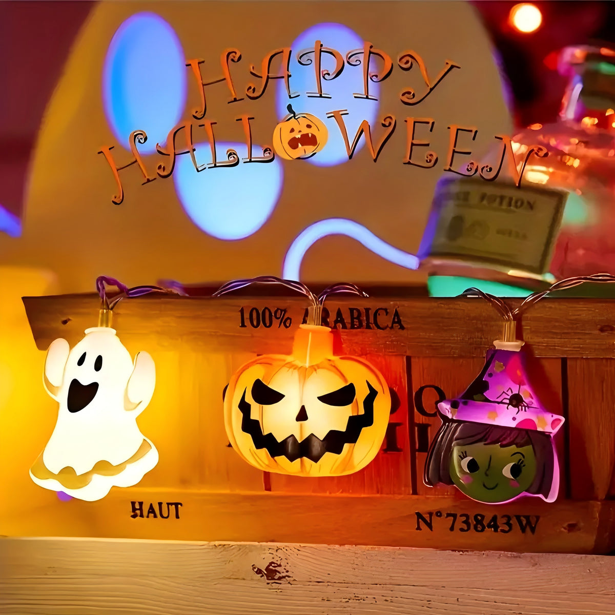 PMMIPNW Halloween LED Fairy String Lights 20LED - Spooky Pumpkin, Witch, Mummy & Cat, 8 Modes with Timer, Designs for Party Decor, Battery Operated Halloween Decorations