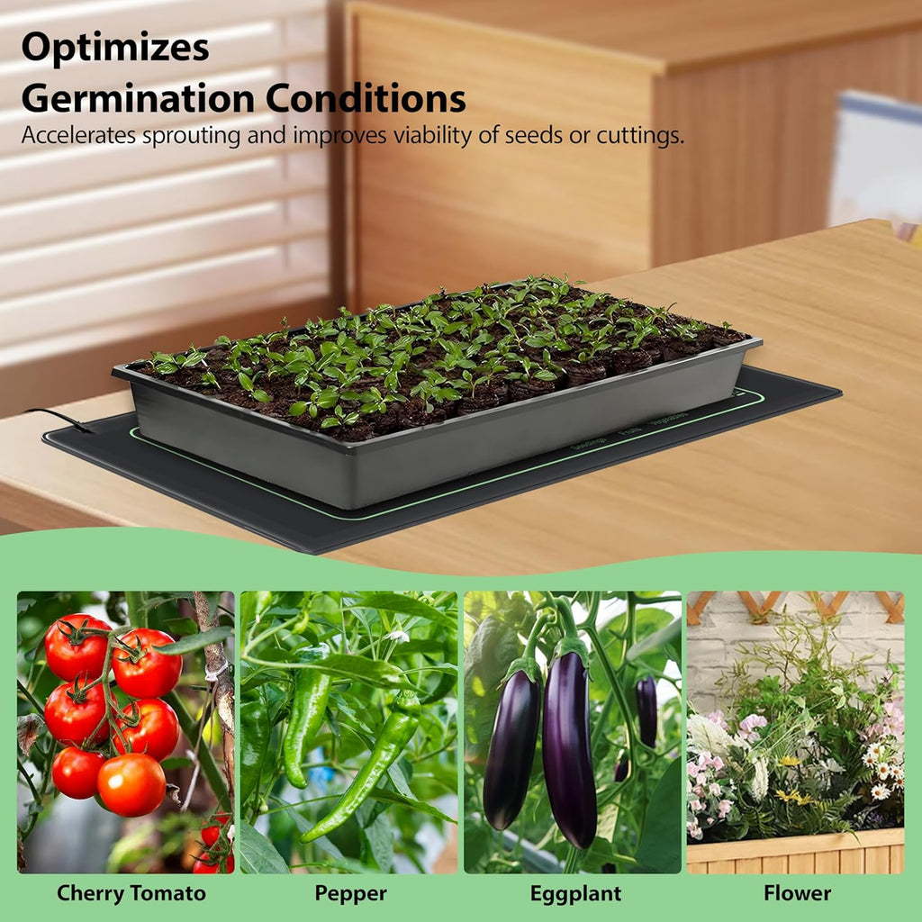 PMMIPNW Seedling Heat Mat 10" x 20.75", Waterproof Warm Hydroponic Heating Pad for Seed Starting, Greenhouse, Germination, 2 Pack