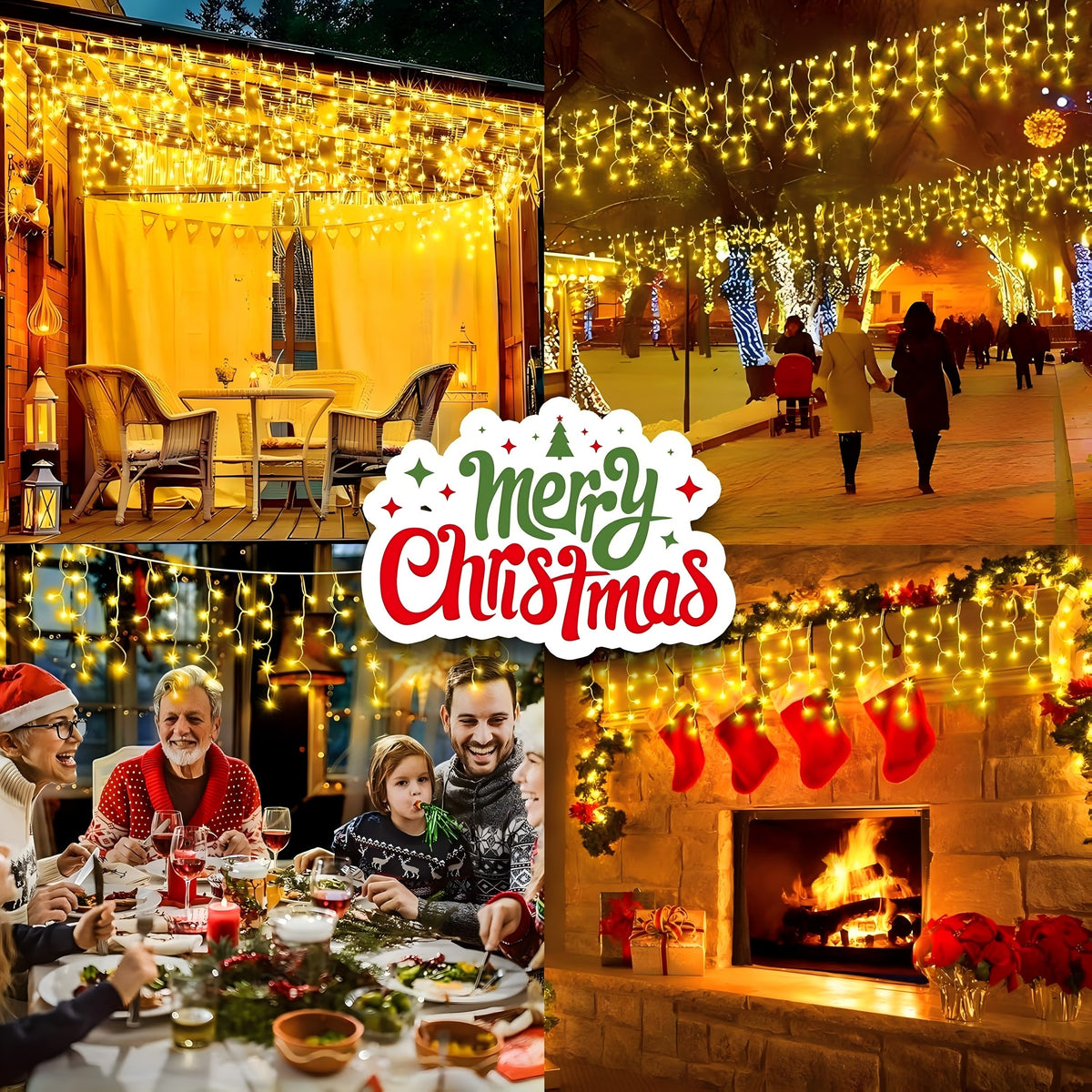 AVOXEZOR 25FT Christmas Light 96LED, Solar Icicle Lights for Outside, Curtain Icicle Lights, Christmas String Lights for House Yard Garden Xmas Decor, Warm White, 2Pack