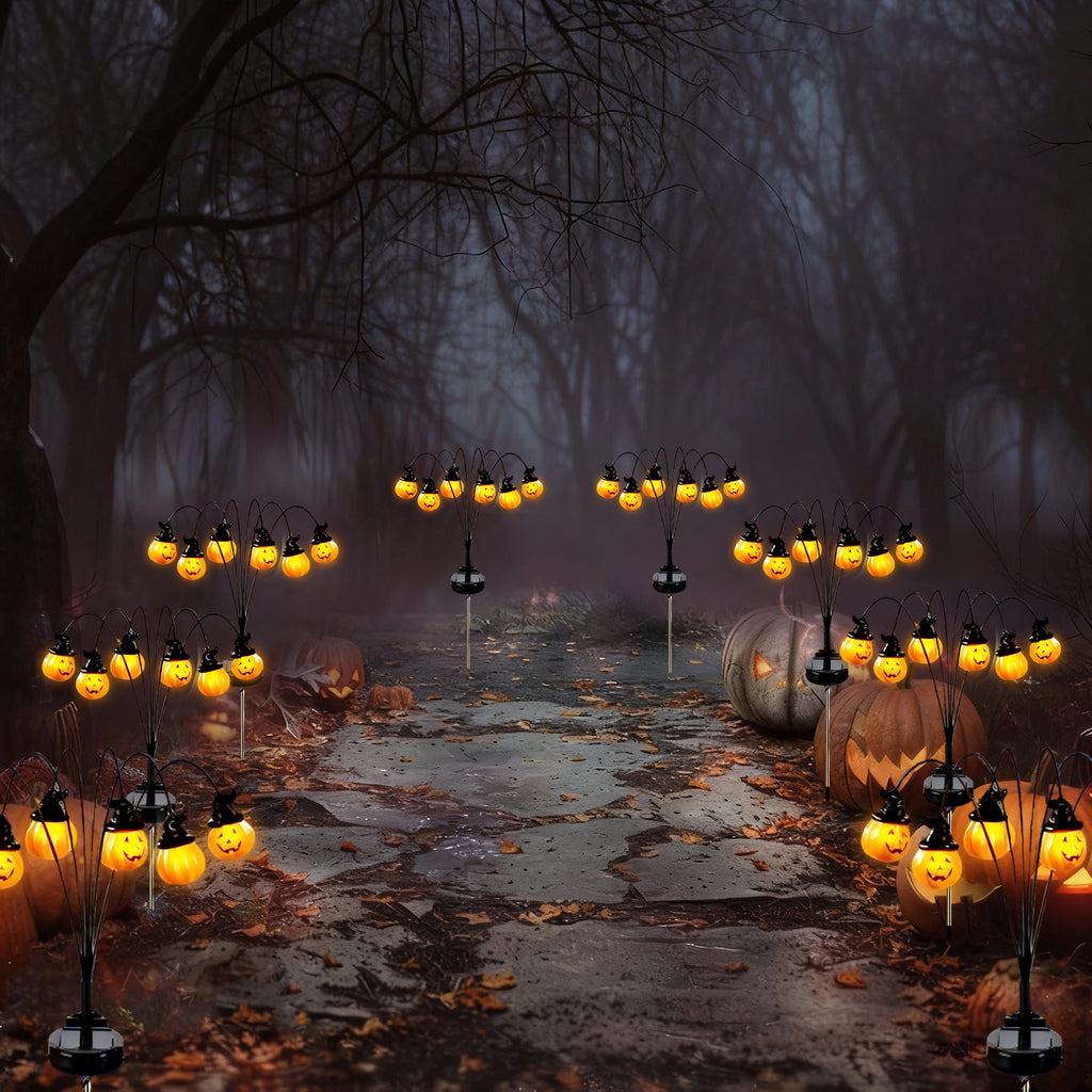 ZOEYKIMLO Halloween Solar Light 2 Pack, Pumpkin Stake Lights Orange Jack-O-Lantern Solar Decorative Pathway Lights 2 Modes For Garden Lawn Yard Patio