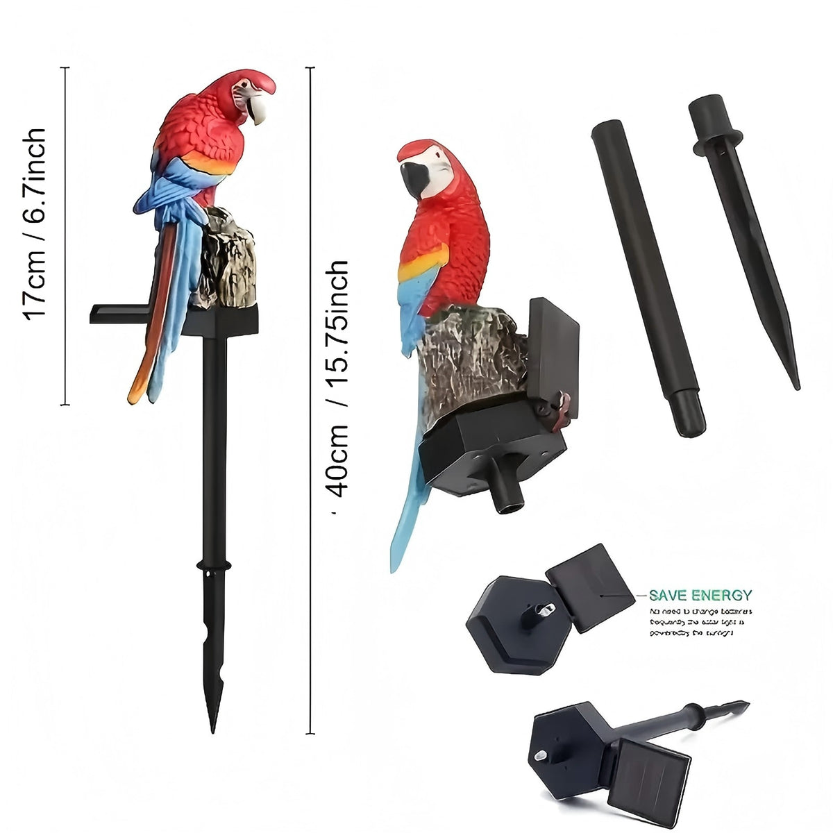 PMMIPNW Solar Parrot Outdoor Light, Garden Pathway Light, Landscape Lights for Patio Garden Outdoor Decoration, Red, 2Pack