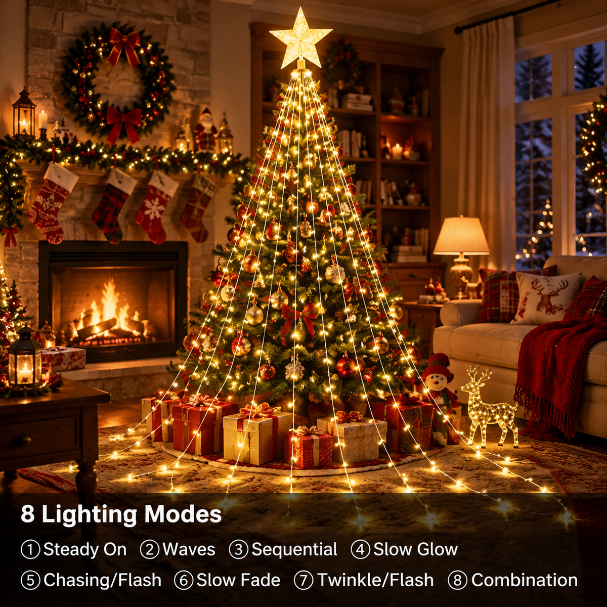 AVOXEZOR Christmas String Lights for Tree, 180 LEDs Christmas Tree Lights with 8 Modes Timer, Waterproof Fairy Lights for Christmas Tree Wall Indoor Outdoor Decor, Warm White