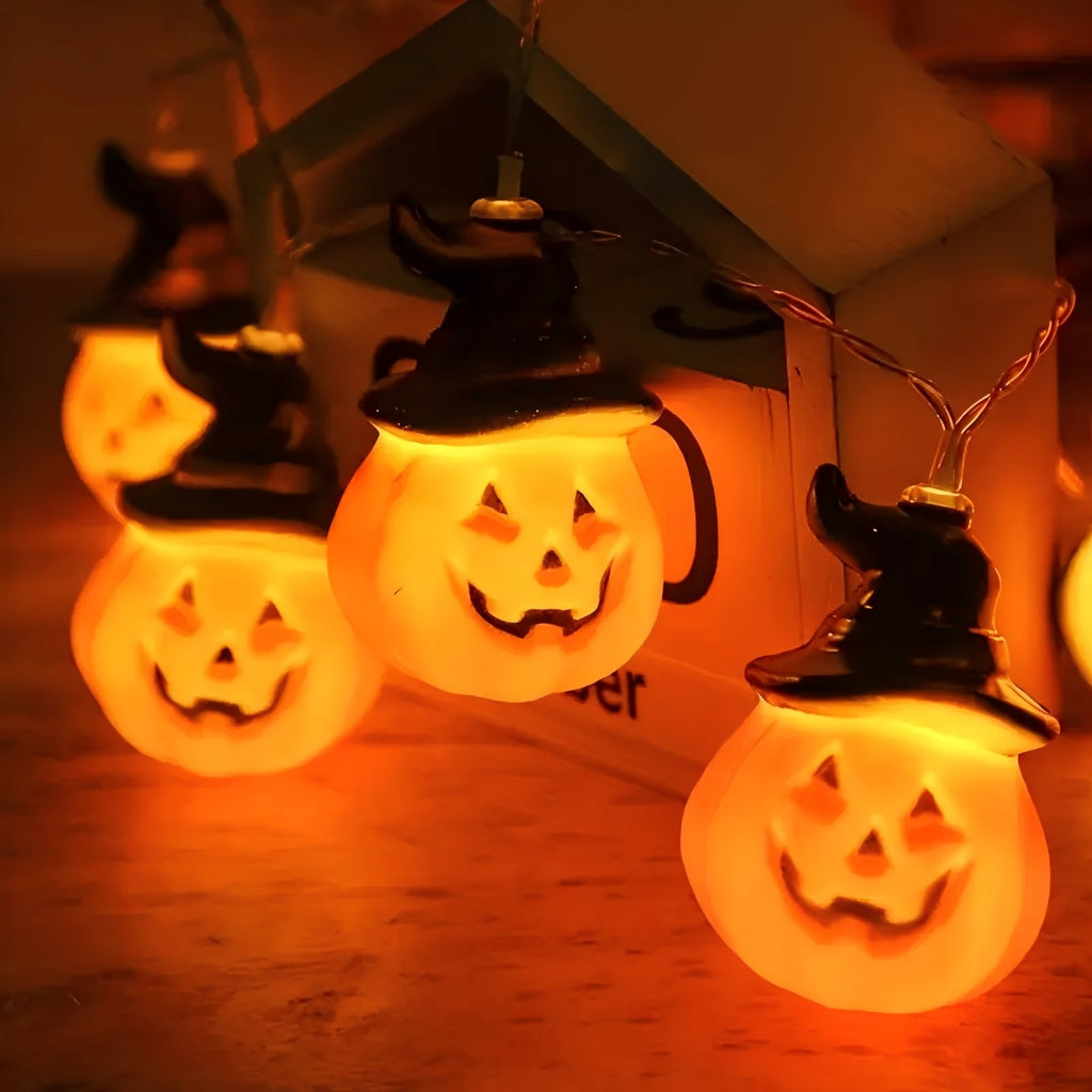 PMMIPNW Halloween Decoration Pumpkin String Lights 20LED, 2Modes joyful Pumpkin String Lights Wizard Hat Halloween Light String 10FT for Home Party Decor